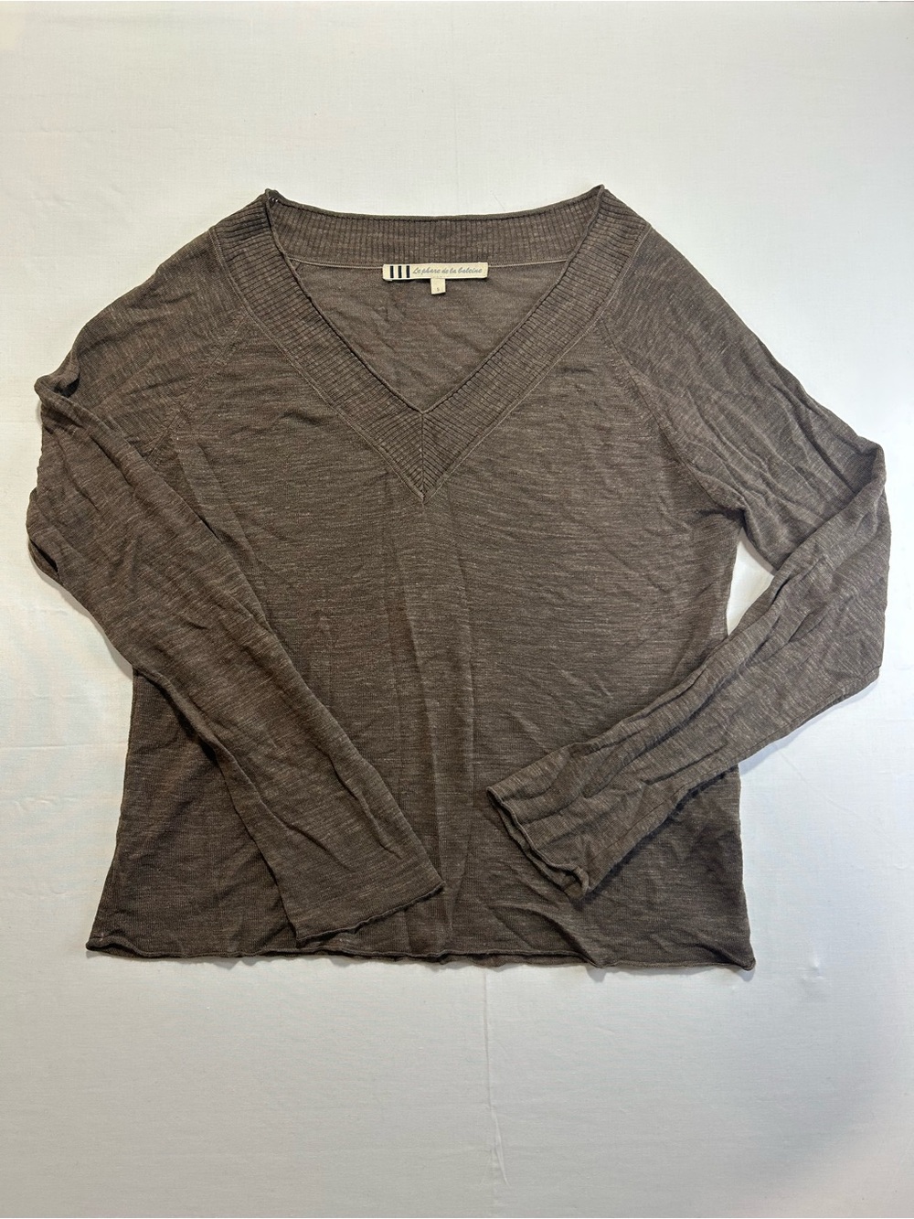 Le Phare de la Baleine Brown Ribbed V-Neck Long Sleeve Knit Top Size S